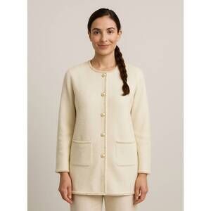 NEW CREATION wool blend round neckline cardigan in white